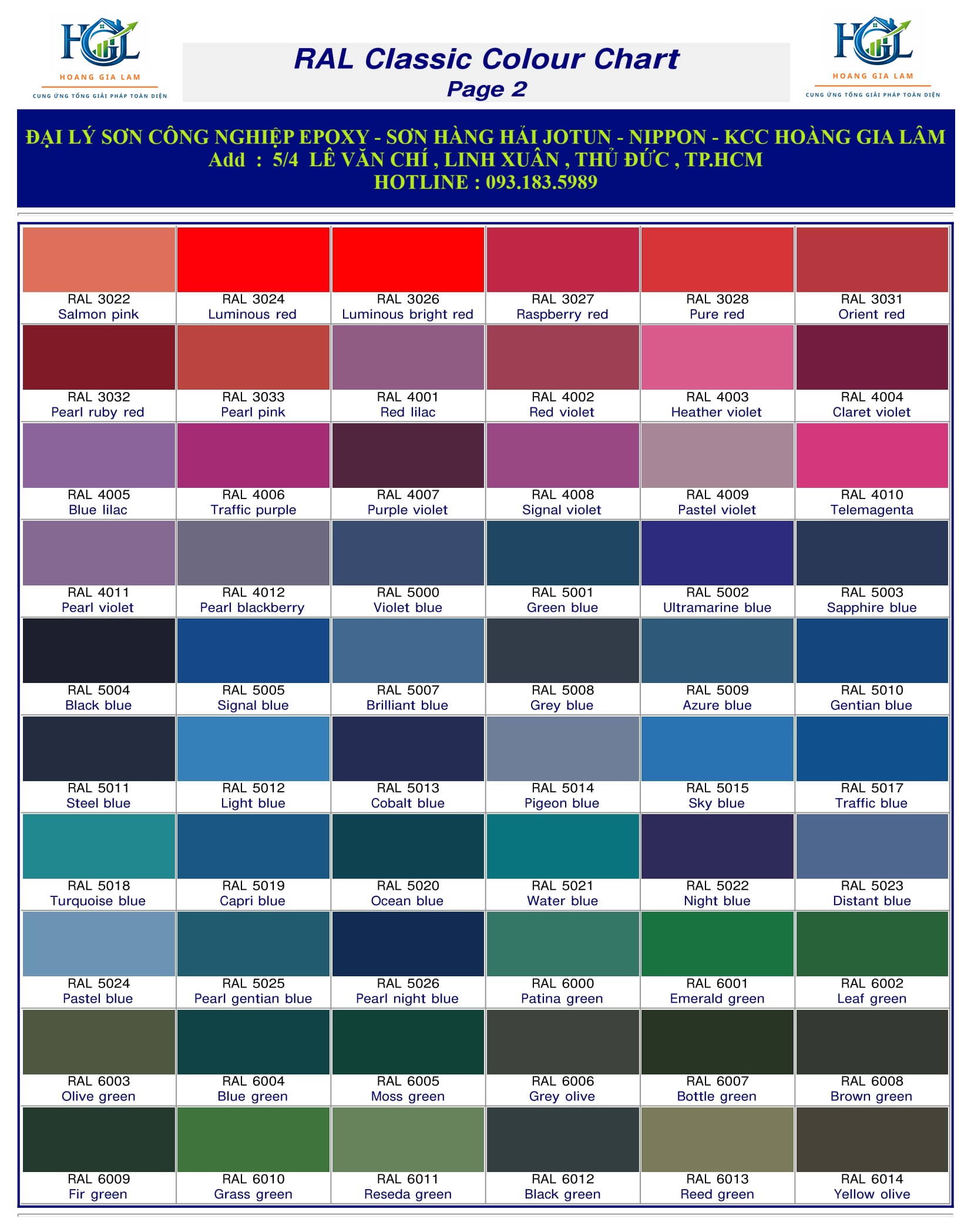 Bảng màu sơn sàn công nghiệp Jotun Jotafloor Topcoat