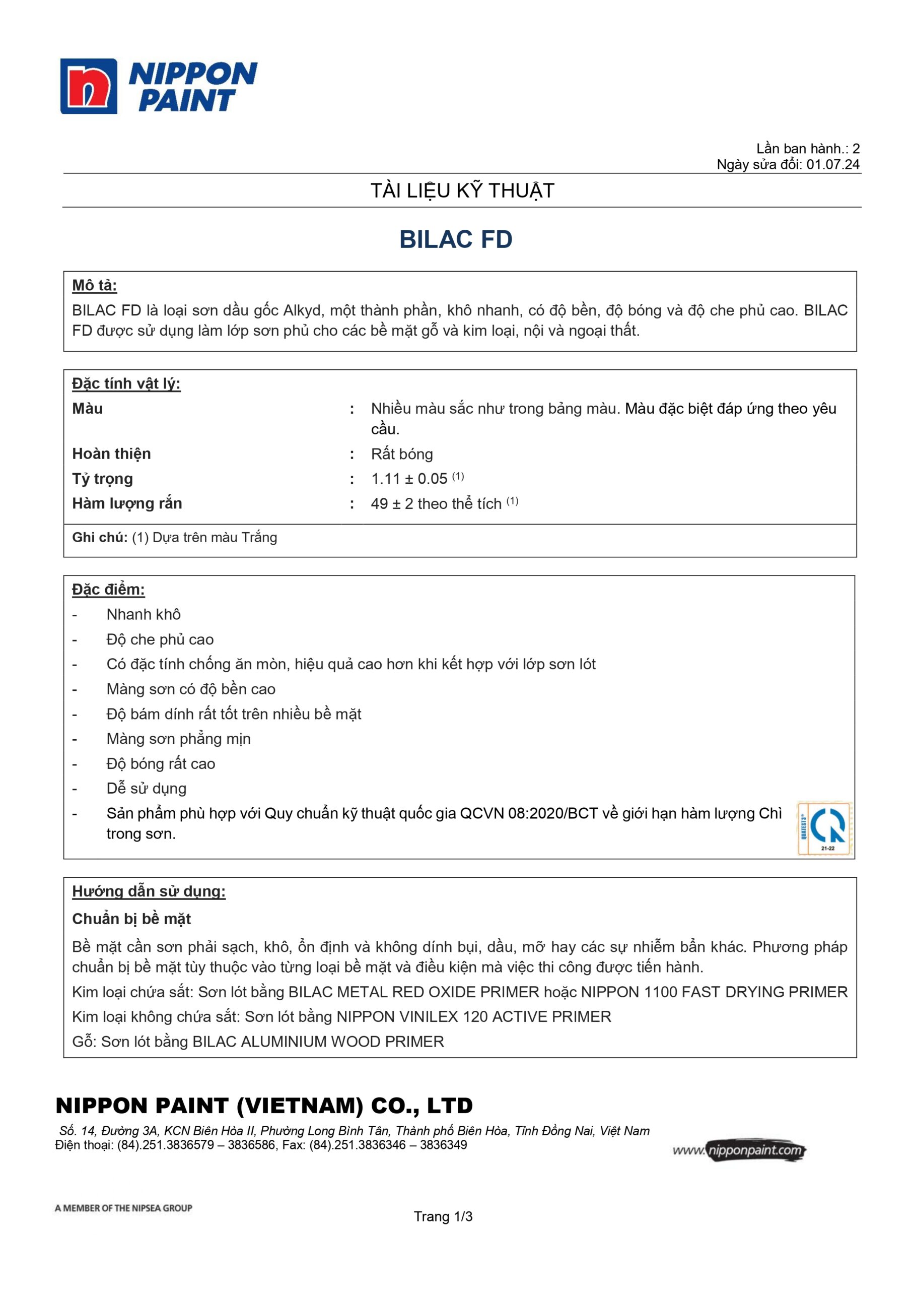 Sơn Dầu Alkyd Nippon Bilac FD Khô Nhanh
