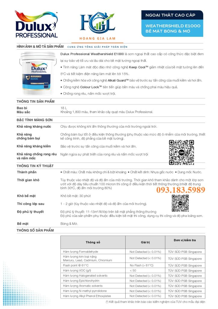 SƠN DỰ ÁN DULUX PROFESSIONAL WEATHERSHIELD E1000
