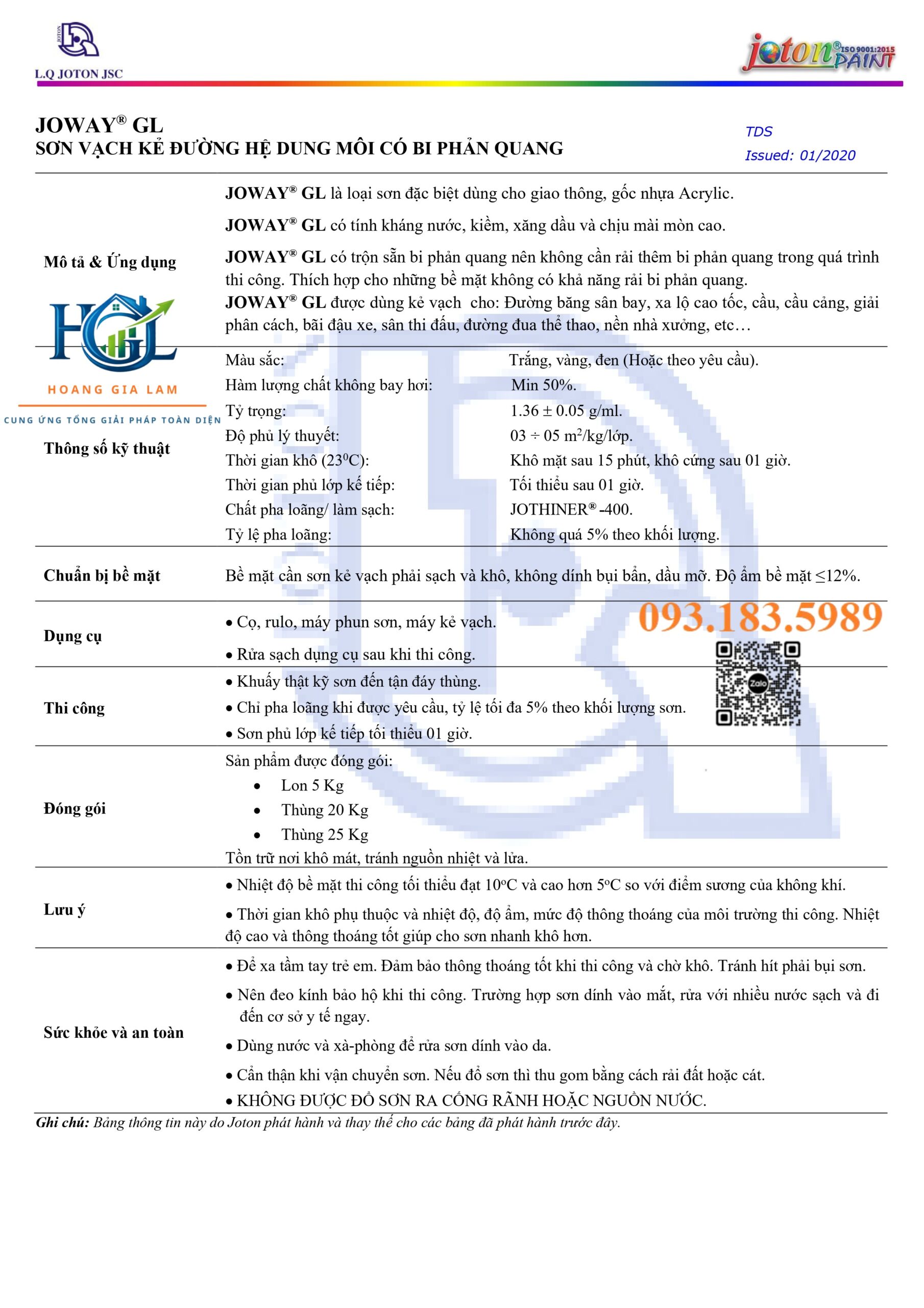 SƠN PHẢN QUANG GIAO THÔNG JOTON JOWAY GL