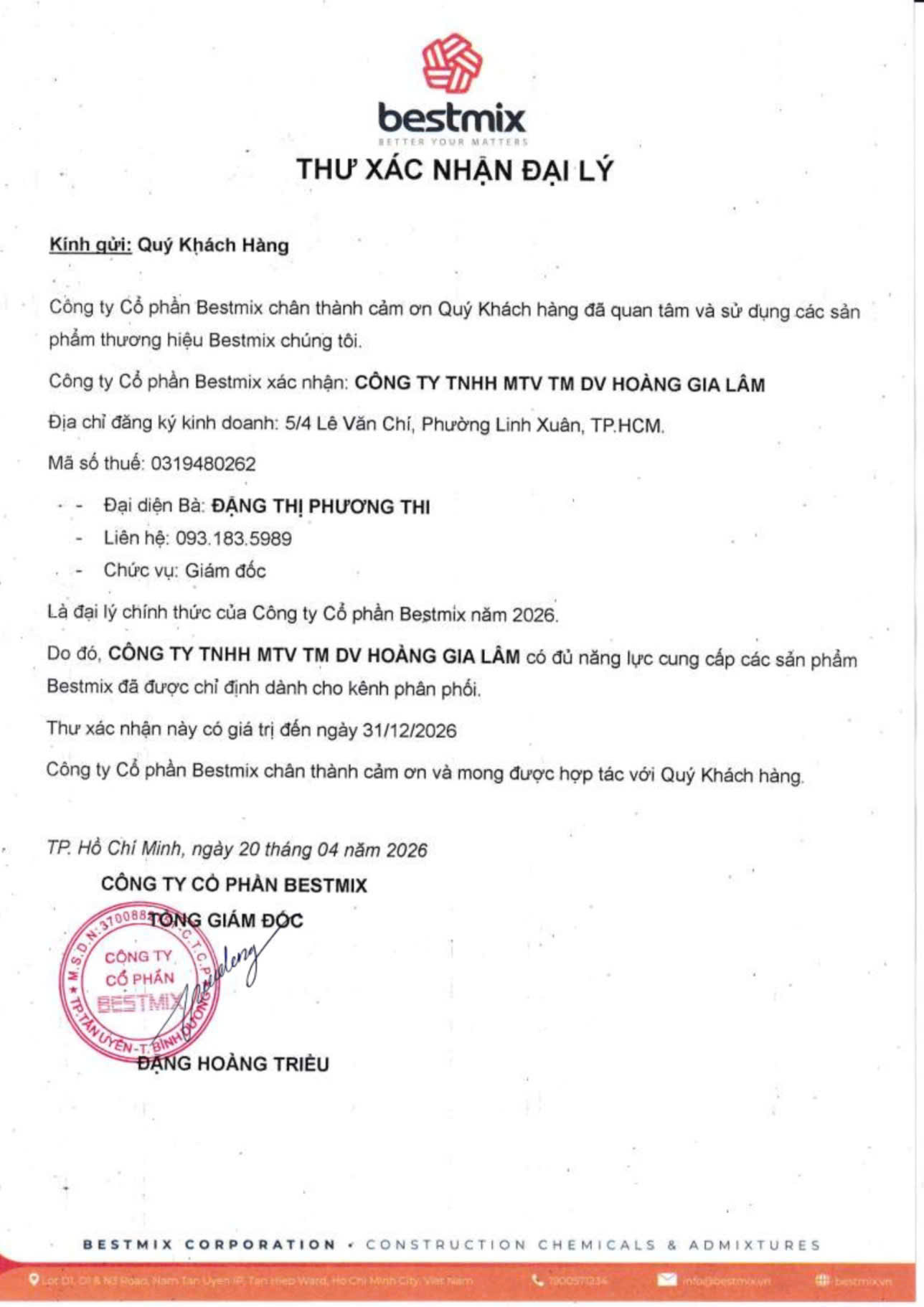 ĐẠI LÝ CHỐNG THẤM BESTMIX CHÍNH HÃNG