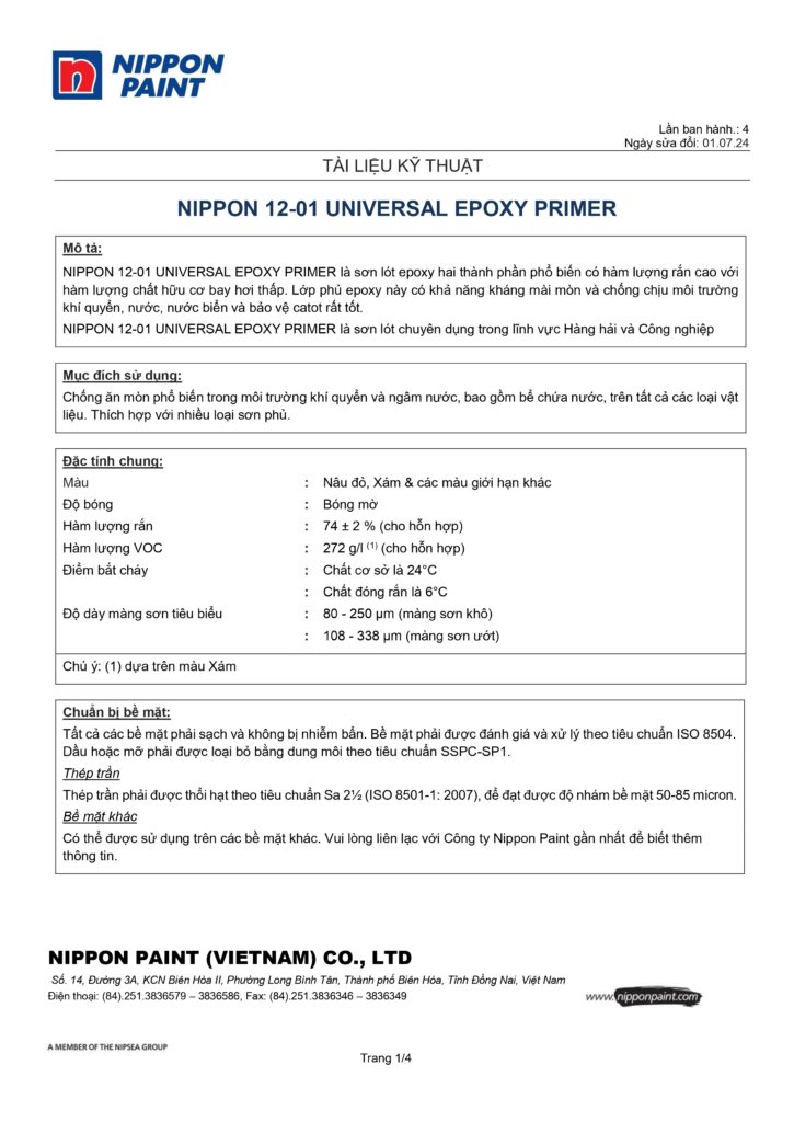 MÔ TẢ SƠN NIPPON 12-01 UNIVERSAL EPOXY PRIMER